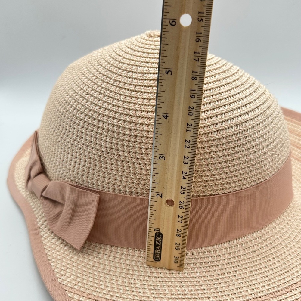 Magid Hats Womens Pink Woven Paper Wide Brim Sun Hat with Grosgrain Bow Accent - Picture 13 of 13